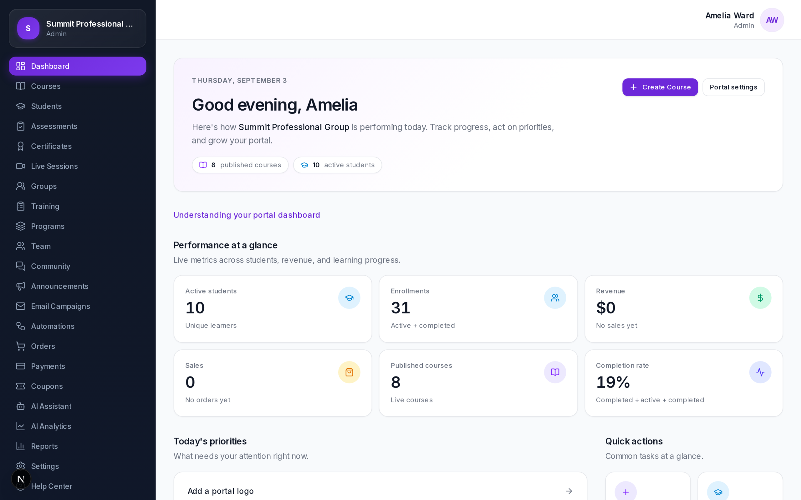 Betaa LMS learning platform dashboard